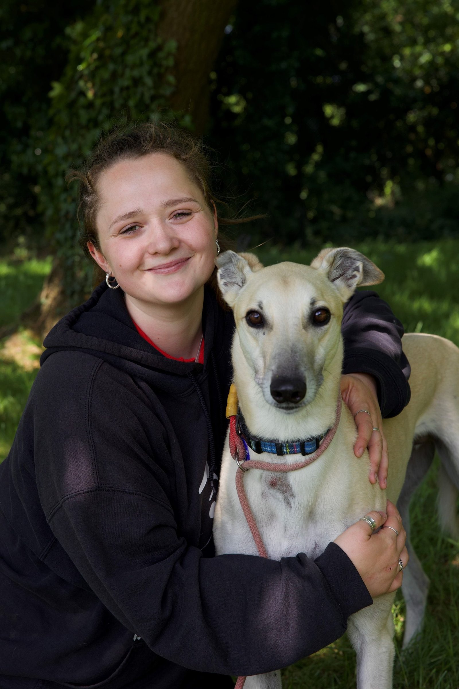 Megan Bedford, Kennel Staff Sophie and Teddy enjoying the woods!